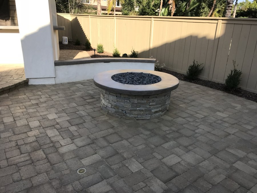 Fire pit at misty sunset