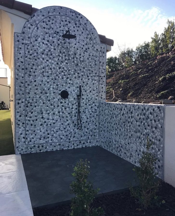 Pebble mosaic outdoor shower