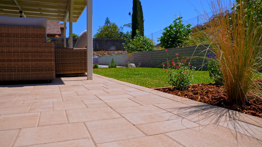 Travertine pool deck golden hour
